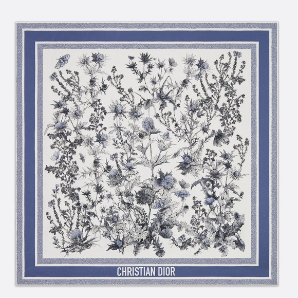 Dior Chardons 90 Square Scarf White & Blue Silk Twill - New With Tags NWT - Picture 1 of 5